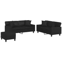 VidaXL 3-tlg. Sofagarnitur mit Kissen Schwarz Kunstleder