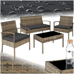 tectake® Rattan Sitzgruppe, für 4 Personen, UV-beständig, schlanke Gestelle