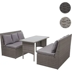 Poly-Rattan Garnitur HWC-G16, Garten-/Lounge-Set Sitzgruppe, Gastronomie 2x2er Sofa Tisch ~ grau, Kissen dunkelgrau