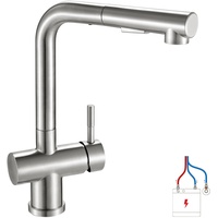 Wasserhahn ‎3 Anschlüsse Spültischarmatur Küchenarmatur, Niederdruck Armatur Küche, Spültischarmatur mit Brause ausziehbar, Mischbatterie Einhebelmischer für Untertischboiler