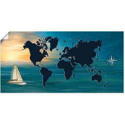 Artland Wandbild Weltumsegelung mit Weltkarte, Landkarten (1 St), als Leinwandbild, Poster in verschied. Größen blau 100 cm x 50 cm