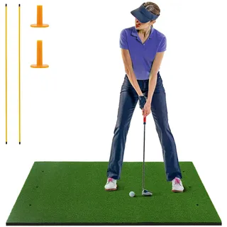 GOPLUS Golf Abschlagmatte, 152x92 cm / 152x117 cm Golf Übungsmatte mit 2 Ausrichtungsstäben & 2 Golftees, Trainingsmatte für Golfliebhaber & Anfänger, drinnen & draußen