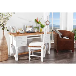 Schreibtisch MEXICO Weiß / Honig, Shabby Chic, Pinie massiv