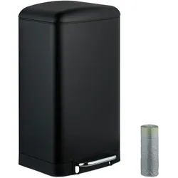 Relaxdays Mülleimer Küche, 30 L, Fingerabdruckschutz, entnehmbarer Inneneimer, Müllbeutel, Edelstahl Treteimer, schwarz