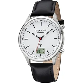 REGENT Analog-Digital Herren Uhr BA-449 Lederarmband schwarz Funkuhr D2URBA449 - Schwarz