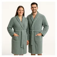 Betz Bademantel Bademantel Microfaser mit Schalkragen - MALMÖ - für Herren und Damen, Gürtel grün S/M