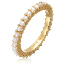 Elli Perlenring Bandring Memoire Glasperle 925 Sterling Silber goldfarben 54 mm