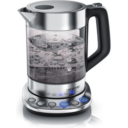 Arendo Wasserkocher 1,5 l, 2200 W, Edelstahl Glas, mit Basisstation & Temperatureinstellung 70°C – 100°C, Wasserkocher, Silber
