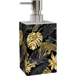 Seifenspender SANILO "Golden Leaves", gold, B:7cm H:11,2cm L:7cm, Polyresin (Kunststein), Dosierspender, hochwertig, kräftige Farben, leicht nachfüllbar