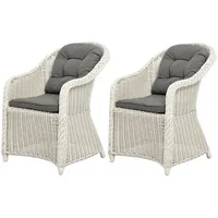 2er Set Sessel BELLA Polyrattan Eierschalenweiß Gartensessel Armlehnsessel