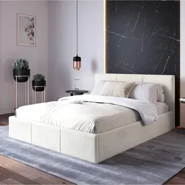 home collective Polsterbett, Bett mit Stauraum, Stauraumbett mit Lattenrost gepolstert Bett mit Kopfteil Doppelbett | Gasdruckfedern... - Beige