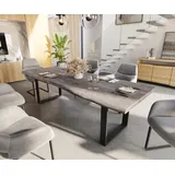 DELIFE Esstisch Edge 260x100 XL Akazie Platin Metall Schmal schwarz Live-Edge - Grau