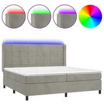 vidaXL Boxspringbett mit Matratze & LED Hellgrau 200x200 cm Samt