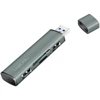 Logilink USB 3.2 (Gen2) 2-Port Hub mit Kartenleser für microSD- und SD-Karten, Aluminiumgehäuse, mit eingebautem SD-Kartenleser, mit Status-LEDs Spacegrau