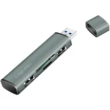 Logilink USB 3.2 (Gen2) 2-Port Hub mit Kartenleser für microSD- und SD-Karten, Aluminiumgehäuse, mit eingebautem SD-Kartenleser, mit Status-LEDs Spacegrau