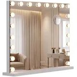 deluke Schminkspiegel DORA mit Licht und Bluetooth 80x14x62cm, Metall, Weiß Hollywood Speigel Kosmetikspiegel Make-Up-Spiegel