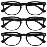 OPULIZE ORA Lesebrille für Damen Herren, Designer Stil, Leser mit Federscharnier, Rechteckiger Rahmen, 3er-Pack Schwarz +1,00