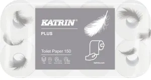 KATRIN Plus Toilet 150 Toilettenpapier, Starke, qualitativ hochwertige konventionelle Toilettenpapierrollen, 4-lagig, 1 Packung = 8 Rollen à 150 Blatt