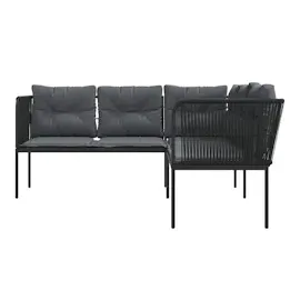 vidaXL Gartensofa in L-Form mit Kissen Schwarz Stahl und Textilene