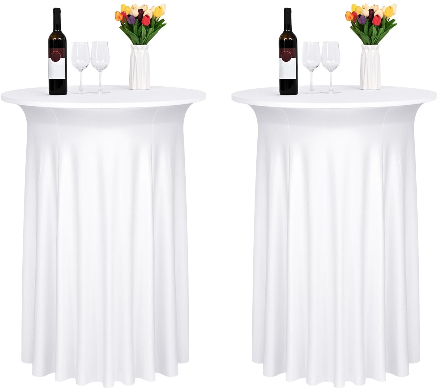 2-Pack Weiß Spandex Cocktail Tischdecke mit Rock,elastische Spannbetttischdecke passend für High Top Round Table,Wellenförmige Cocktail Tischdecke Geeignet für Hochzeit Bankett (32"x43")