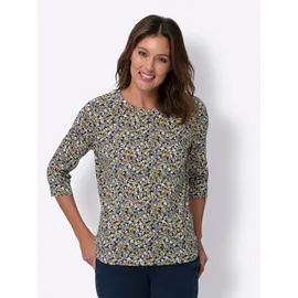 Classic Basics 3/4-Arm-Shirt CLASSIC BASICS "3/4-Arm-Shirt", Damen, Gr. 42, bunt (marine, ocker, bedruckt), 100% Baumwolle, geblümt, gemustert, mehrfarbig, Rundhals, Shirts 3/4-Arm-Shirt