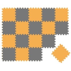 LittleTom Puzzlematte 18 Teile Baby Kinder Puzzlematte ab Null - 30x30cm, grau gelbe Kindermatte bunt