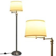 Costway Stehlampe mit Beistelltisch, 2-in-1 Stehleuchte mit USB-Ladestation, E27-Glühbirnen, 360° drehbare Standleuchte für Schlafzimmer, & Büro