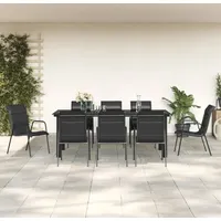 VidaXL 9-tlg. Garten-Essgruppe Schwarz Stahl und Textilene