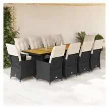 vidaXL 11-tlg. Garten-Bistro-Set mit Kissen Schwarz Poly Rattan - Schwarz