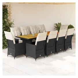 vidaXL 11-tlg. Garten-Bistro-Set mit Kissen Schwarz Poly Rattan - Schwarz