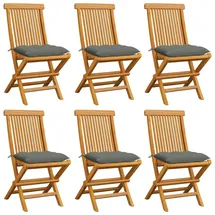 vidaXL Gartenstühle mit Grauen Kissen 6 Stk. Massivholz Teak