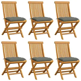 vidaXL Gartenstühle mit Grauen Kissen 6 Stk. Massivholz Teak