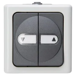 Jalousieschalter AP BLUEELECTRIC gr IP44 Wippe Textfeld/Beschriftungsfläche 1p