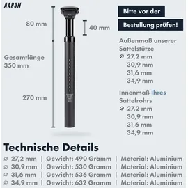 Aaron Spring Sattelstütze gefedert - Ø 34,9 mm Länge 350 mm