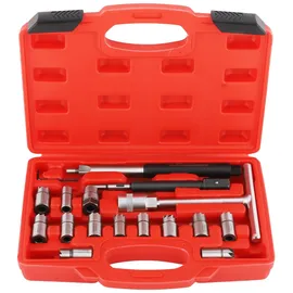 maXpeedingrods Diesel Injektoren Einspritzdüse Fräser Set Dichtsitz Werkzeug Injektor 17tlg, Diesel Injektorsitzschneider Einspritzdüsen Dichtflächen Sitzfraeser Satz 17mm 19mm Rot