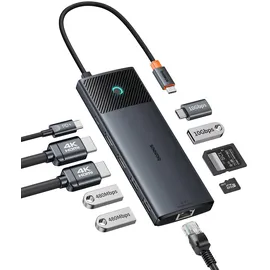 Baseus 10-in-1 Docking Station USB C 10 Gbps Up to 4K@120 Hz, Hub mit 2 HDMI, 2X USB-C und 3X USB-A, Gigabit Ethernet, SD/TF und 100W Power Delivery für MacBook/Dell/HP/Lenovo und mehr PC