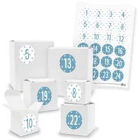 itenga Adventskalender 24x Geschenkbox Würfel Quader Weiß Zahlen Sterne Blau