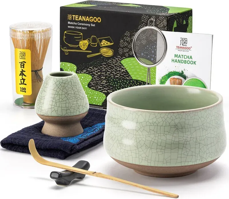 TEANAGOO Matcha-Set, 7-teiliges Matcha-Kit für Zeremonie, Matcha-Besen-Set, Keramische Matcha-Schale, Matcha-Teeset für die Zubereitung von Frühstück/Matcha Latte, Bambus Matcha-Besen (Chasen), Geschenk für Matcha-Liebhaber, Neujahrsangebot, Top-Geschenkempfehlungen
