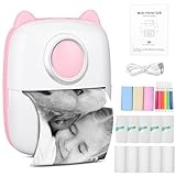 iBazal Mini Drucker, Taschendrucker - Tragbarer Fotodrucker, Wireless Thermodrucker für Smartphone Bluetooth mit 13 Rollen Papier, Sticker Drucker für Journal, Studium, Notizen, Bilder, Fotos Rosa