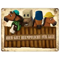 Trendaffe Metallschild mit Reiter und Pferde Motiv und Spruch: