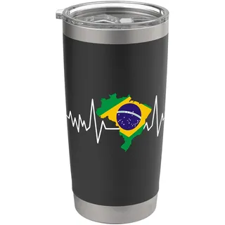 Brasilien-Herzschlag-Karte mit brasilianischer Flagge Doppelwandiger Edelstahl-Thermobecher