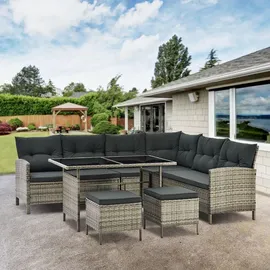 Juskys Manacor Polyrattan Lounge-Set grau meliert