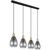 GLOBO Hängelampe Pendelleuchte rauchglas 4 Flammig schwarz Wohnzimmer Deckenleuchte hängend, Metall messing, E27 Fassungen, LxBxH 90x15x120 cm