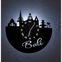 Designbysh LED Wanduhr Bali Skyline Uhr Hintergrundbeleuchtet mit schleichendem Uhrwerk