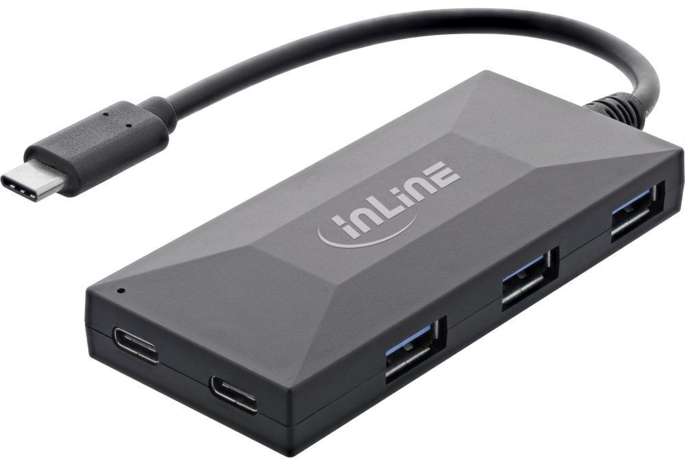 InLine USB 3.2 Gen 1 HUB USB Typ-C zu 3 Port Typ-A und 2 Typ -C mit 3A Netzteil, schwarz