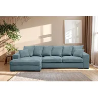 Kaiser Möbel Ecksofa mit schlaffunktion und bettkasten, Sofa L-form, Couch L-form Gabon stoff Zoom Hellblau Ottomane Links - Hellblau