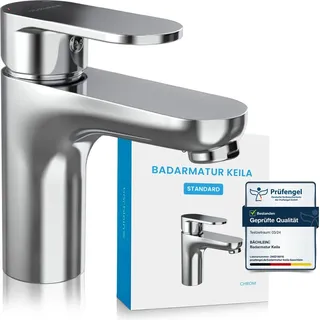Bächlein Badarmatur Keila in klassischem Design, Einhebelmischer mit langlebiger Keramikkartusche und Montage-Set, Bad Wasserhahn Chrom - klassisch