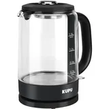 KUPU Glas Wasserkocher, 1.5 Liter, 2200 Watt schnelles Aufheizen, kompakter Glaswasserkocher, BPA-frei, Trockengehschutz, Auto-Off, - Schwarz