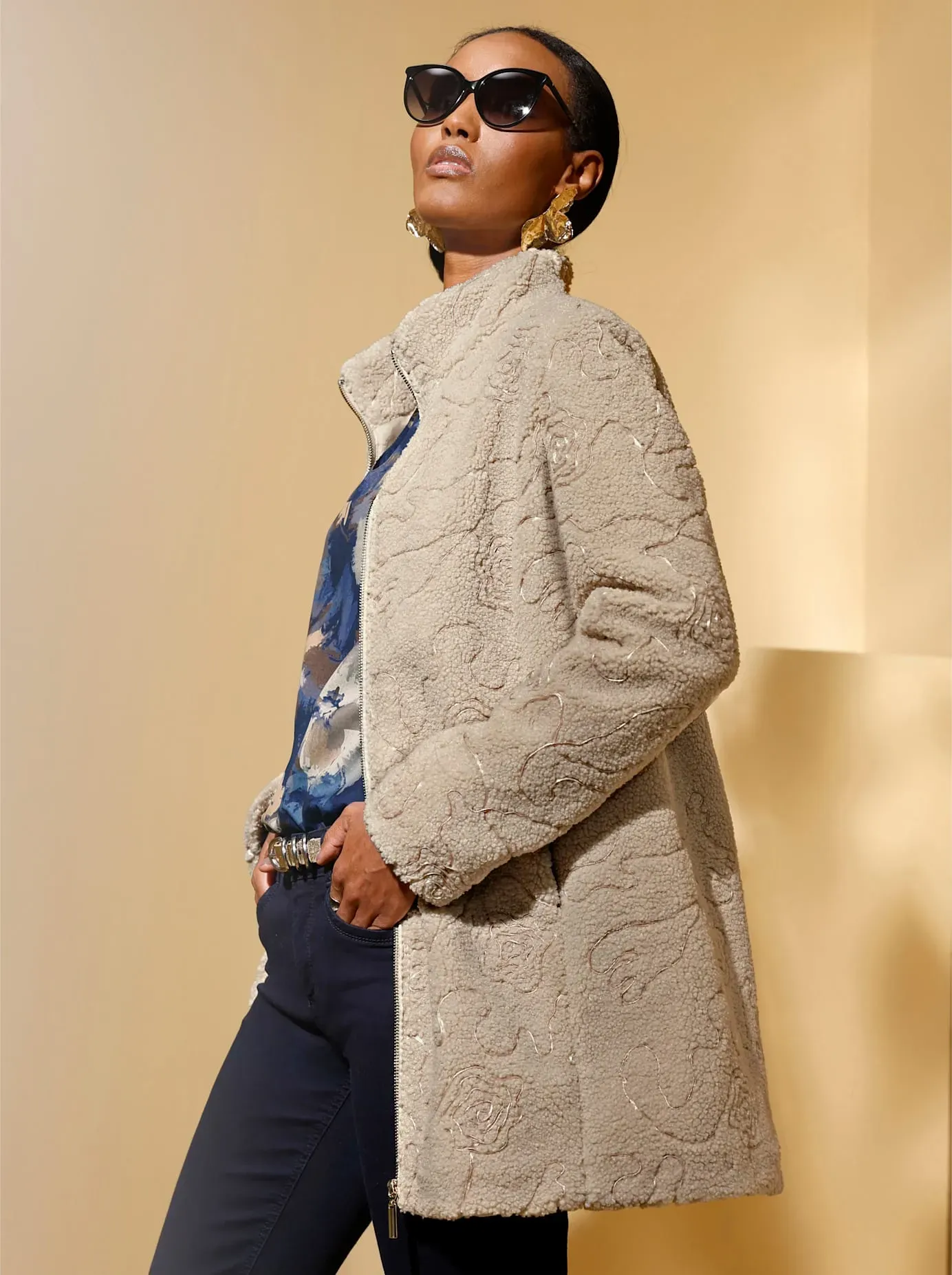 Langjacke MAINPOL, Damen, Gr. 46, beige (sand), 100% Polyester, unifarben, Jacken Langjacke