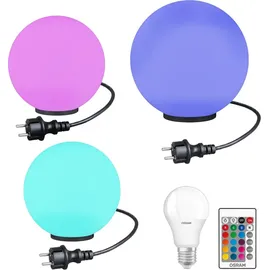 H4L Kugelleuchten RGB Kugellampen Außenleuchten 3er Set Ø 20/20/30cm Gartenlampe LED - Weiß